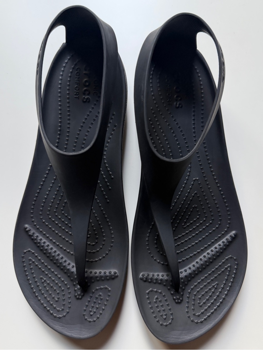 Crocs Serena Sexi Flip Flops Comfort T-Strap Thong Slip-On Sandals Black W10
